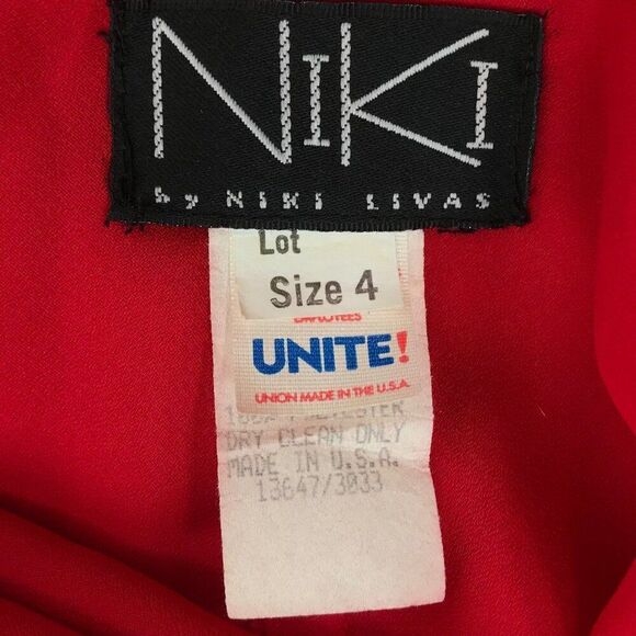 Vintage 90s Niki Livas Red Spaghetti Strap Prom Evening Gown Maxi Dress / Size 4 - Picture 7 of 8
